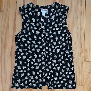 Mister Leonard Floral Sleeveless Blouse in Black and Cream